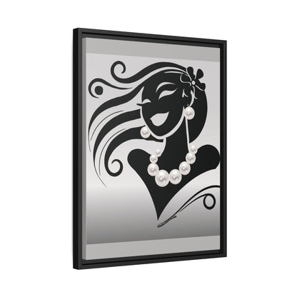 Pearls & Curls6 | Black and White - Framed Matte Canvas Art (black or white frame)