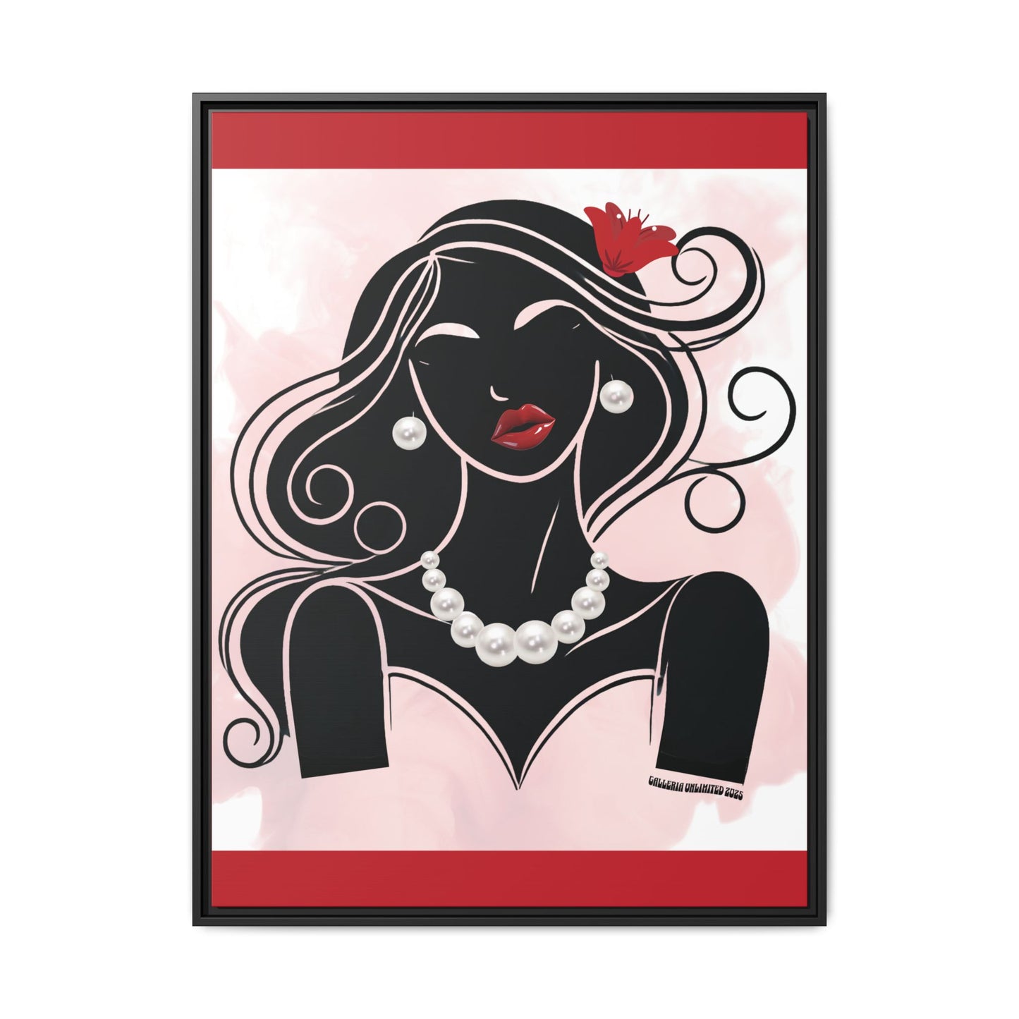 Pearls & Curls1 | Ruby Lips- Framed Matte Canvas Art (black or white frame)
