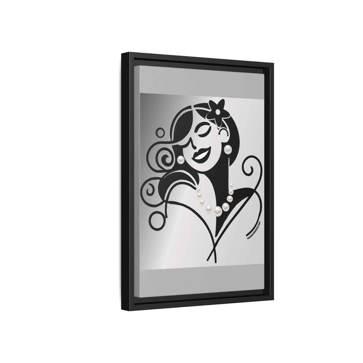 Pearls & Curls4 | Black and White - Framed Matte Canvas Art (black or white frame)