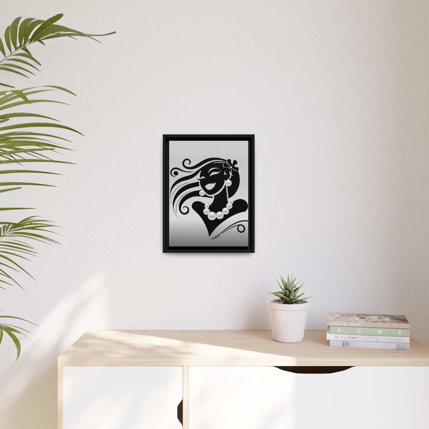 Pearls & Curls 6 | Black and White Framed Matte Canvas Wall Art (black or white frame)