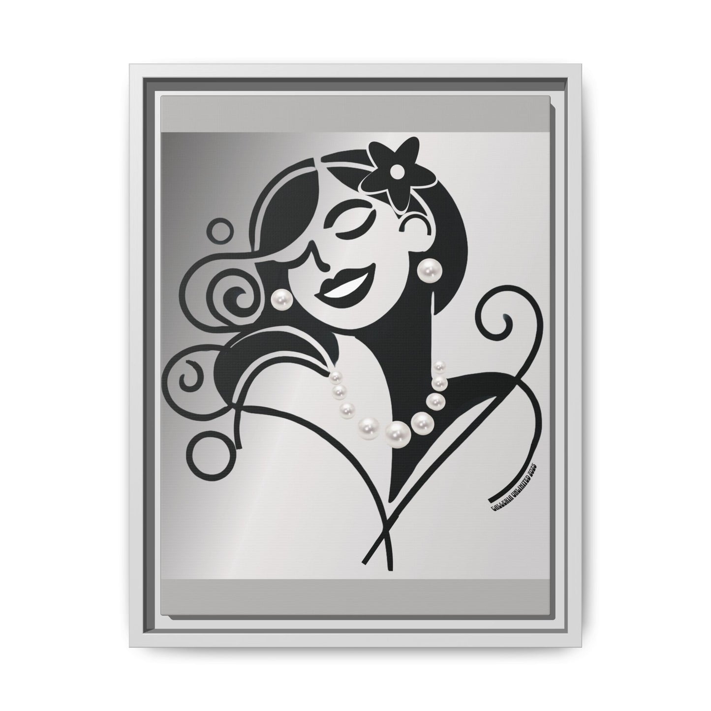 Pearls & Curls4 | Black and White - Framed Matte Canvas Art (black or white frame)