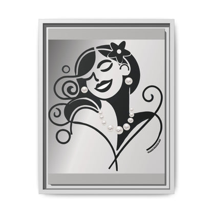 Pearls & Curls4 | Black and White - Framed Matte Canvas Art (black or white frame)