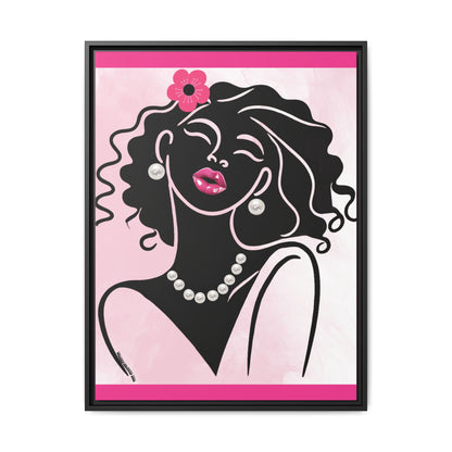 Pearls & Curls2 | Pink Pout - Framed Matte Canvas Art (black or white frame)