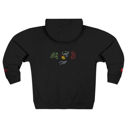 Harvest Haze 6 | 'Sweater Weather' Graphic Icon Zip Hoodie (non-embroidered) — Cozy Fall Hoodie with Autumn Icons, front and back design