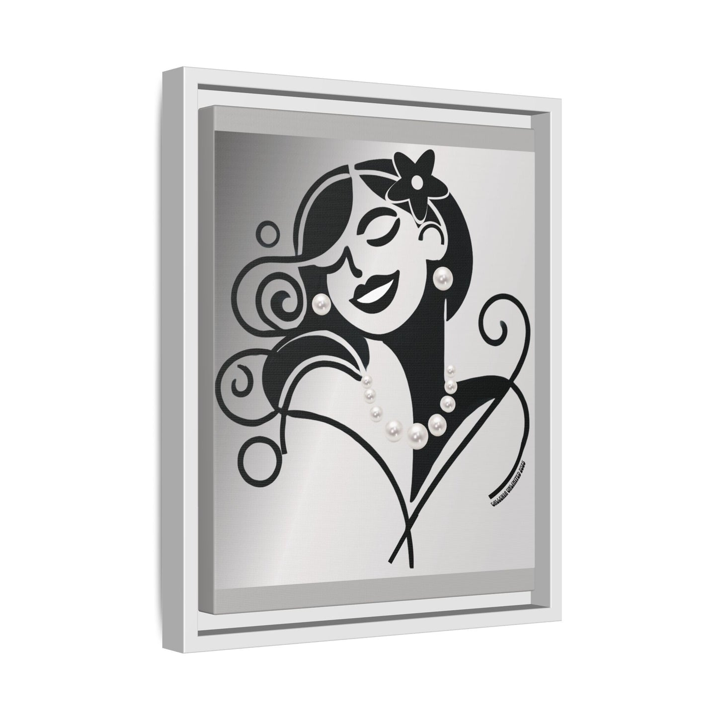 Pearls & Curls4 | Black and White - Framed Matte Canvas Art (black or white frame)