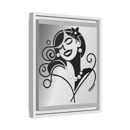 Pearls & Curls4 | Black and White - Framed Matte Canvas Art (black or white frame)