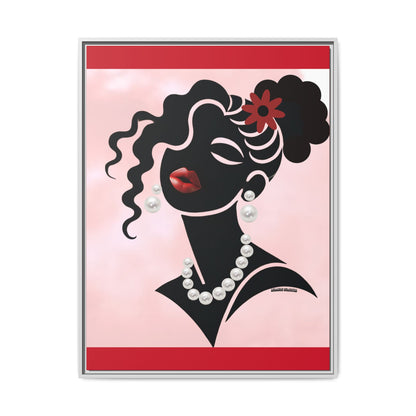 Pearls & Curls 5 | Crimson Kiss Framed Matte Canvas Wall Art (black or white frame)