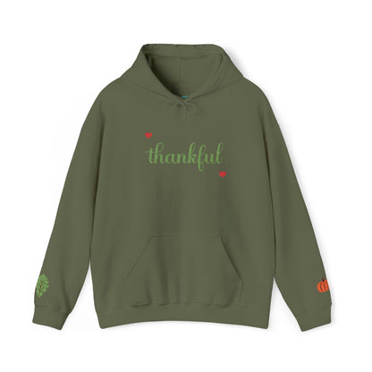 The Thankful Edit1 |Light Green Embroidered Thankful Hoodie, red hearts (multiple colors)