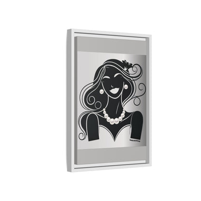 Pearls & Curls1 | Black and White - Framed Matte Canvas Art (black or white frame)