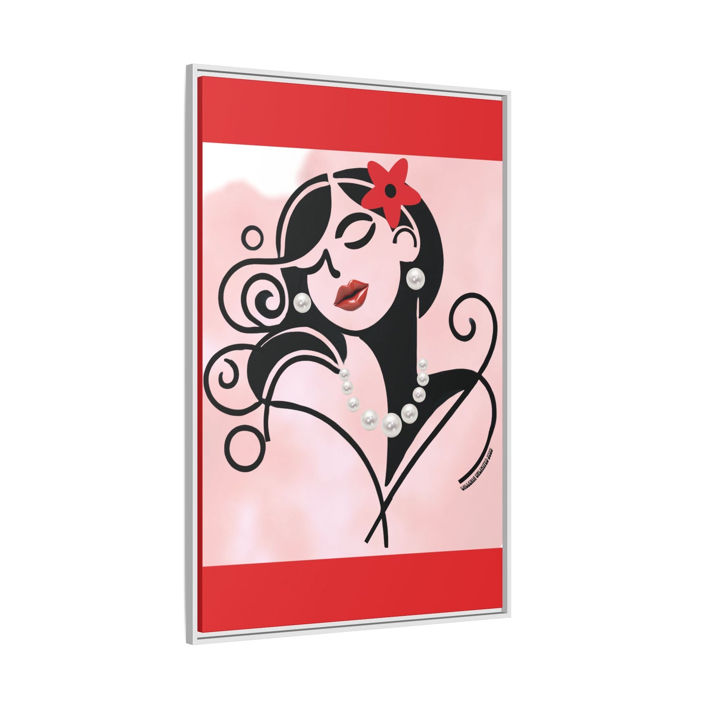 Pearls & Curls4 | Scarlet Kiss - Framed Matte Canvas Art (black or white frame)