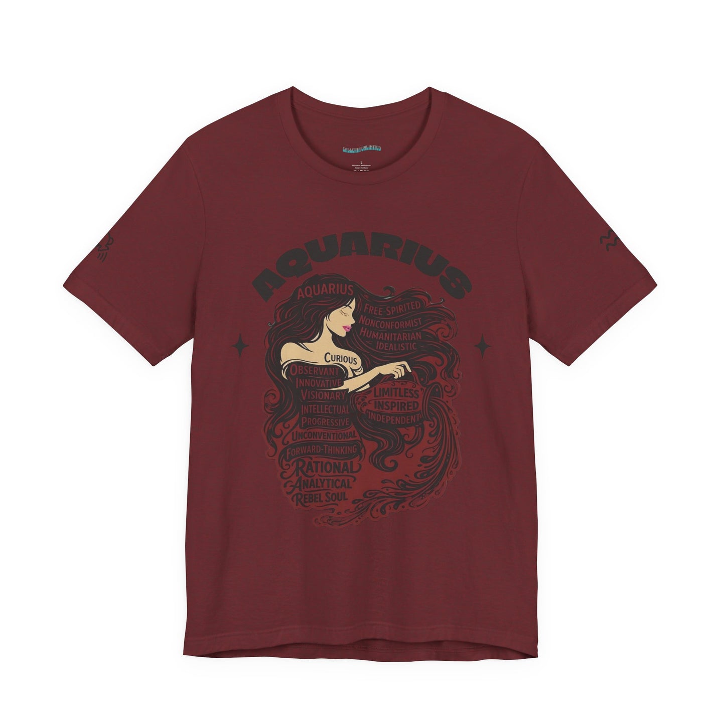 Aquarius| Word Art Graphic Tee2 (garnet)--"Aquarius" Definition on Back