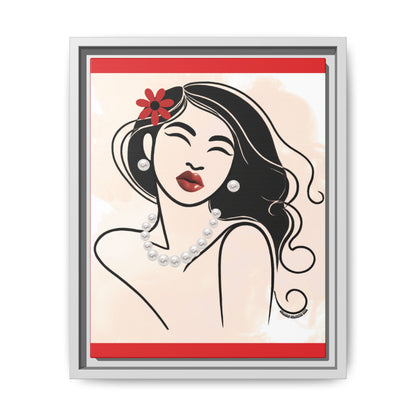 Pearls & Curls3 | Scarlet Kiss - Framed Matte Canvas Art (black or white frame)