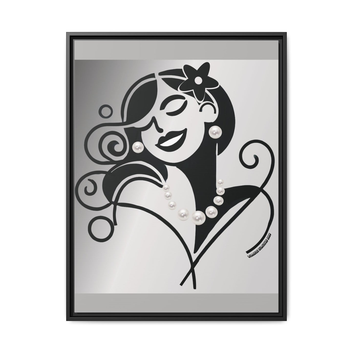 Pearls & Curls4 | Black and White - Framed Matte Canvas Art (black or white frame)