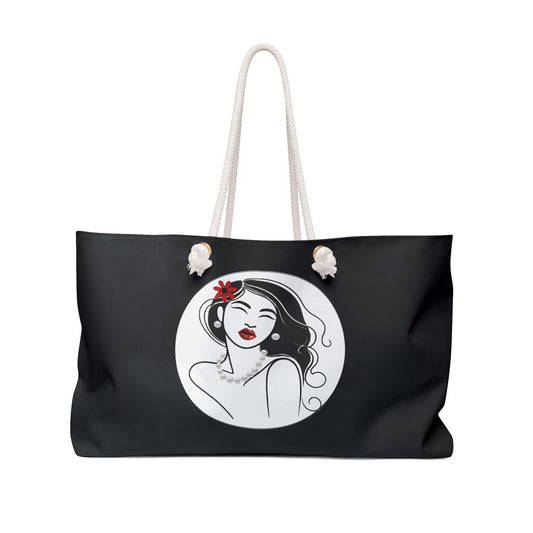 Pearls & Curls 3 | Black Double-Sided Weekender Bag
