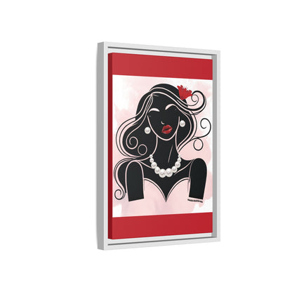 Pearls & Curls1 | Ruby Lips- Framed Matte Canvas Art (black or white frame)