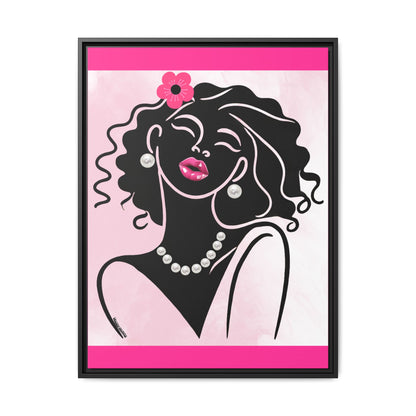 Pearls & Curls 2 | Pink Kiss Framed Matte Canvas Wall Art (black or white frame)