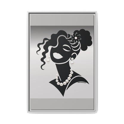 Pearls & Curls5 | Black and White - Framed Matte Canvas Art (black or white frame)