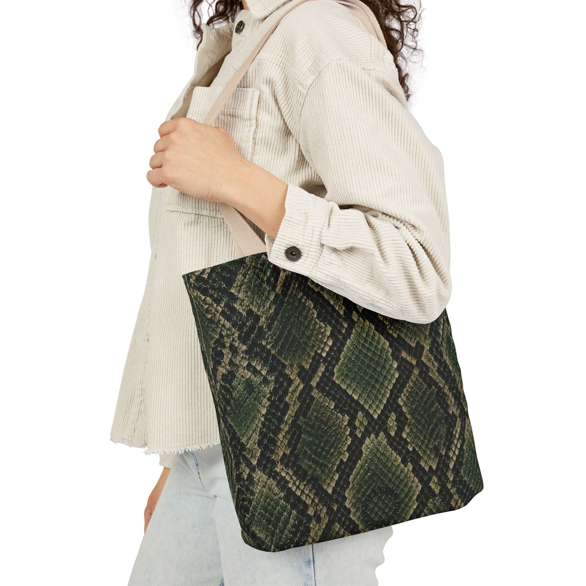 Snake | Olive Snakeskin Pattern Canvas Tote Bag