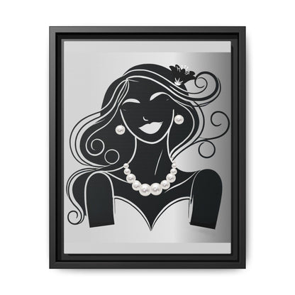 Pearls & Curls 1 | Black and White Framed Matte Canvas Wall Art