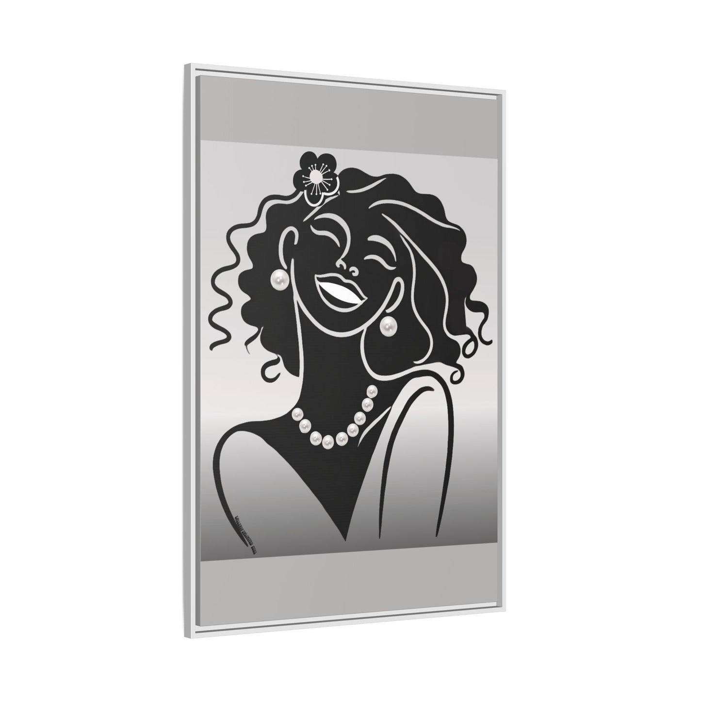 Pearls & Curls2 | Black and White - Framed Matte Canvas Art (black or white frame)