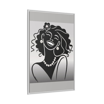 Pearls & Curls2 | Black and White - Framed Matte Canvas Art (black or white frame)
