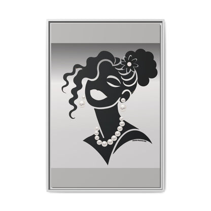 Pearls & Curls5 | Black and White - Framed Matte Canvas Art (black or white frame)