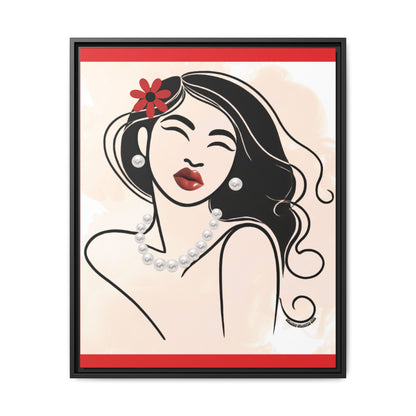 Pearls & Curls3 | Scarlet Kiss - Framed Matte Canvas Art (black or white frame)