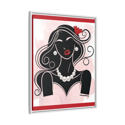Pearls & Curls1 | Ruby Lips- Framed Matte Canvas Art (black or white frame)