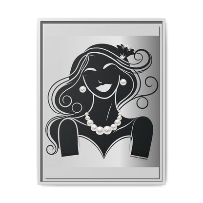 Pearls & Curls 1 | Black and White Framed Matte Canvas Wall Art