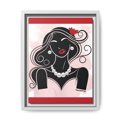 Pearls & Curls1 | Ruby Lips- Framed Matte Canvas Art (black or white frame)