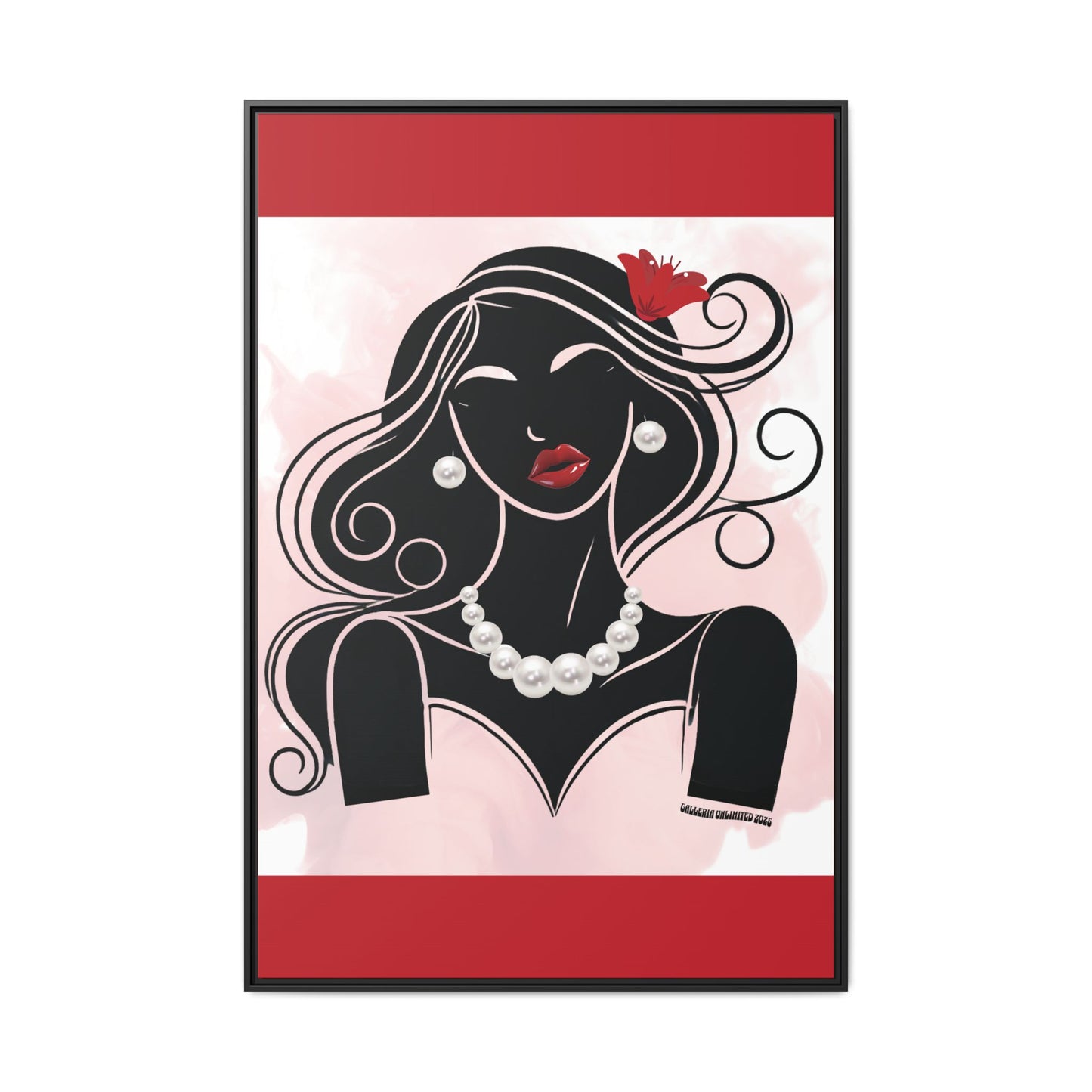 Pearls & Curls1 | Ruby Lips- Framed Matte Canvas Art (black or white frame)