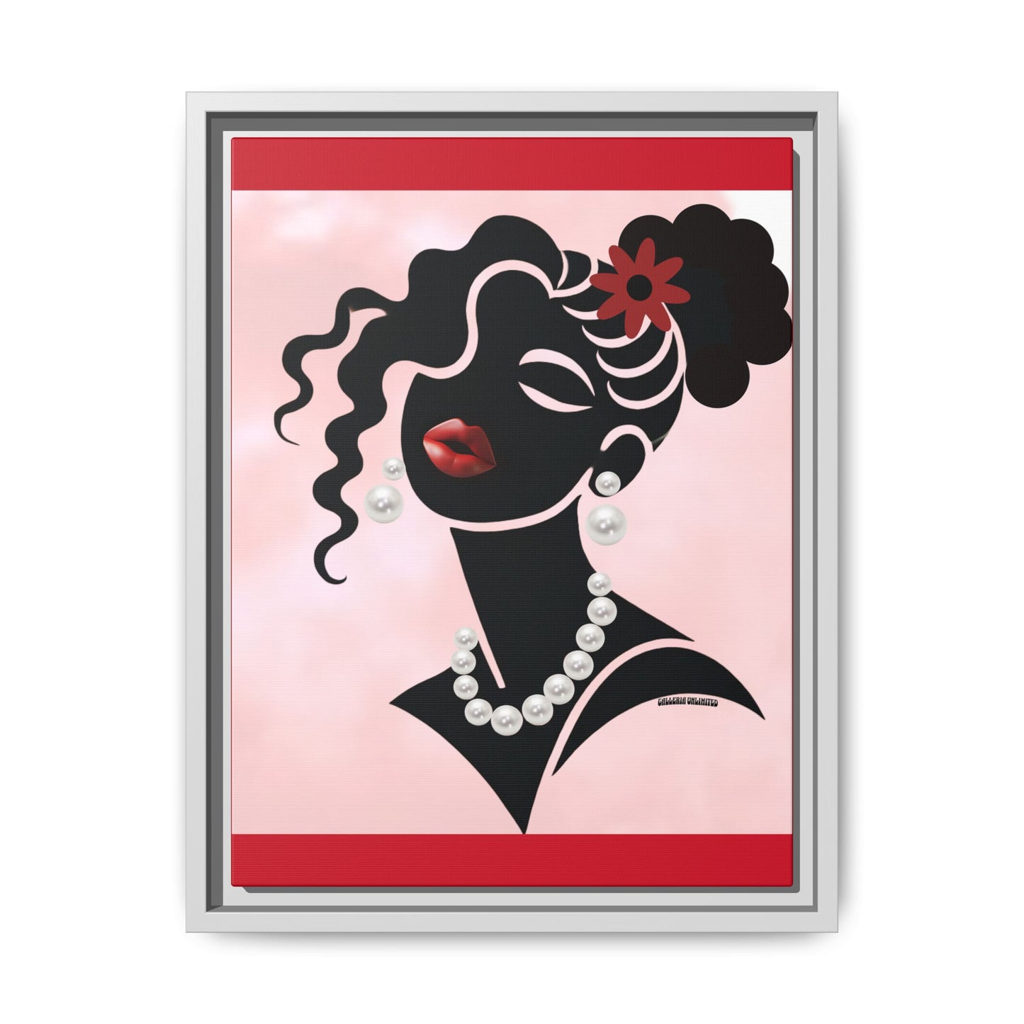 Pearls & Curls 5 | Crimson Kiss Framed Matte Canvas Wall Art (black or white frame)