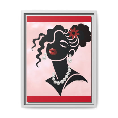 Pearls & Curls 5 | Crimson Kiss Framed Matte Canvas Wall Art (black or white frame)