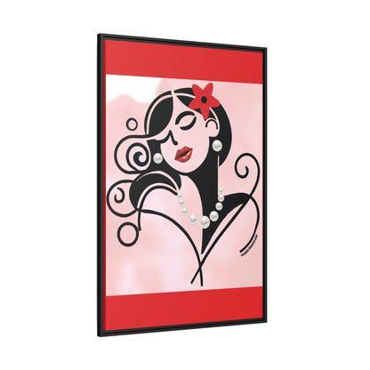 Pearls & Curls4 | Scarlet Kiss - Framed Matte Canvas Art (black or white frame)