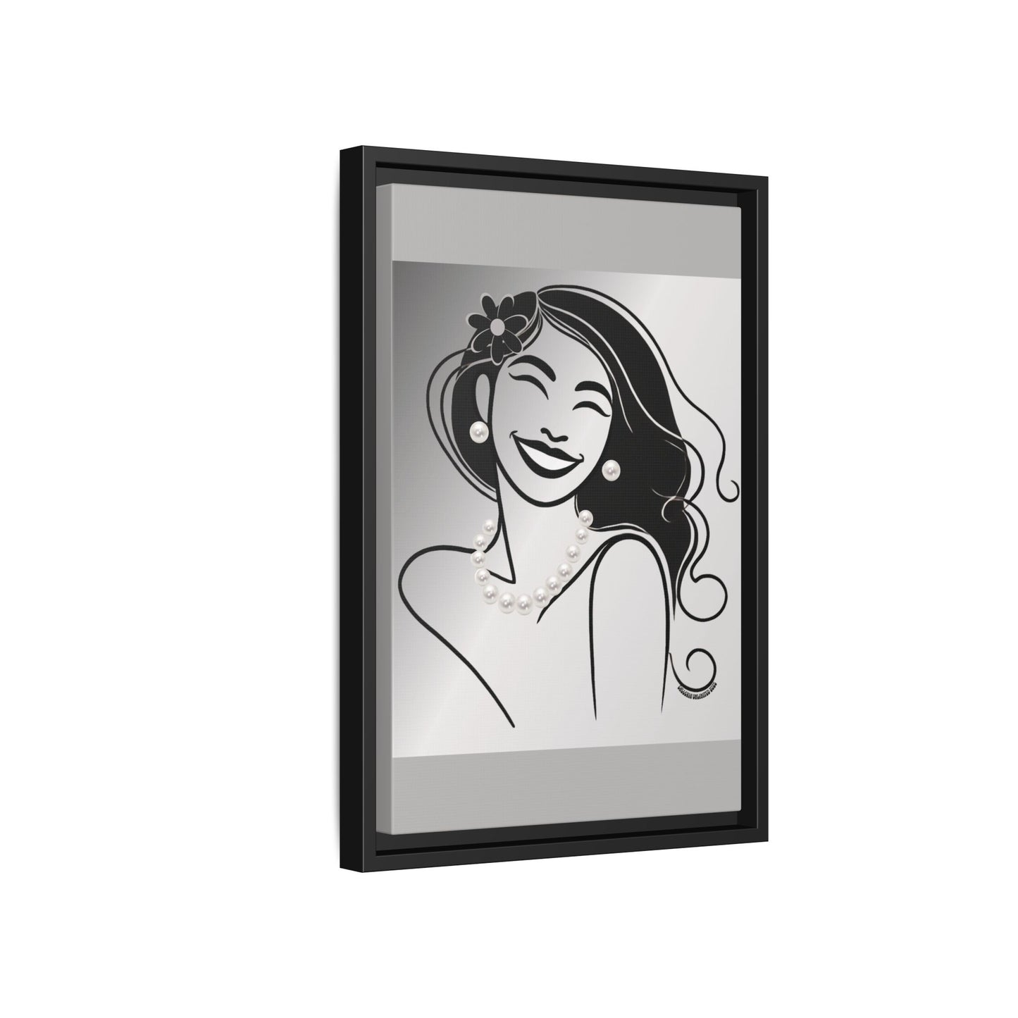Pearls & Curls3 | Black and White - Framed Matte Canvas Art (black or white frame)