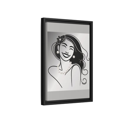 Pearls & Curls3 | Black and White - Framed Matte Canvas Art (black or white frame)