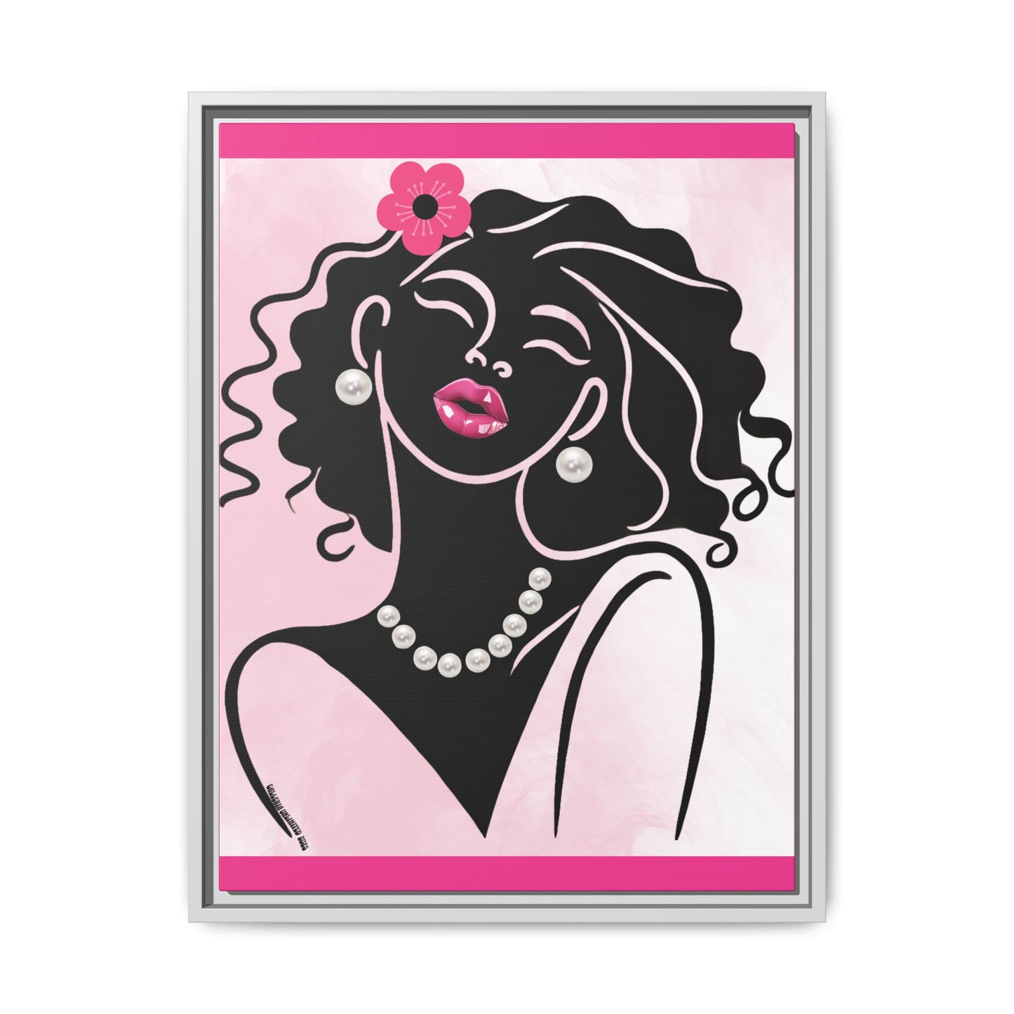 Pearls & Curls2 | Pink Pout - Framed Matte Canvas Art (black or white frame)