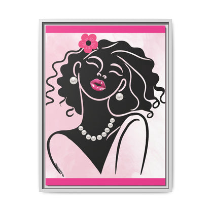 Pearls & Curls2 | Pink Pout - Framed Matte Canvas Art (black or white frame)