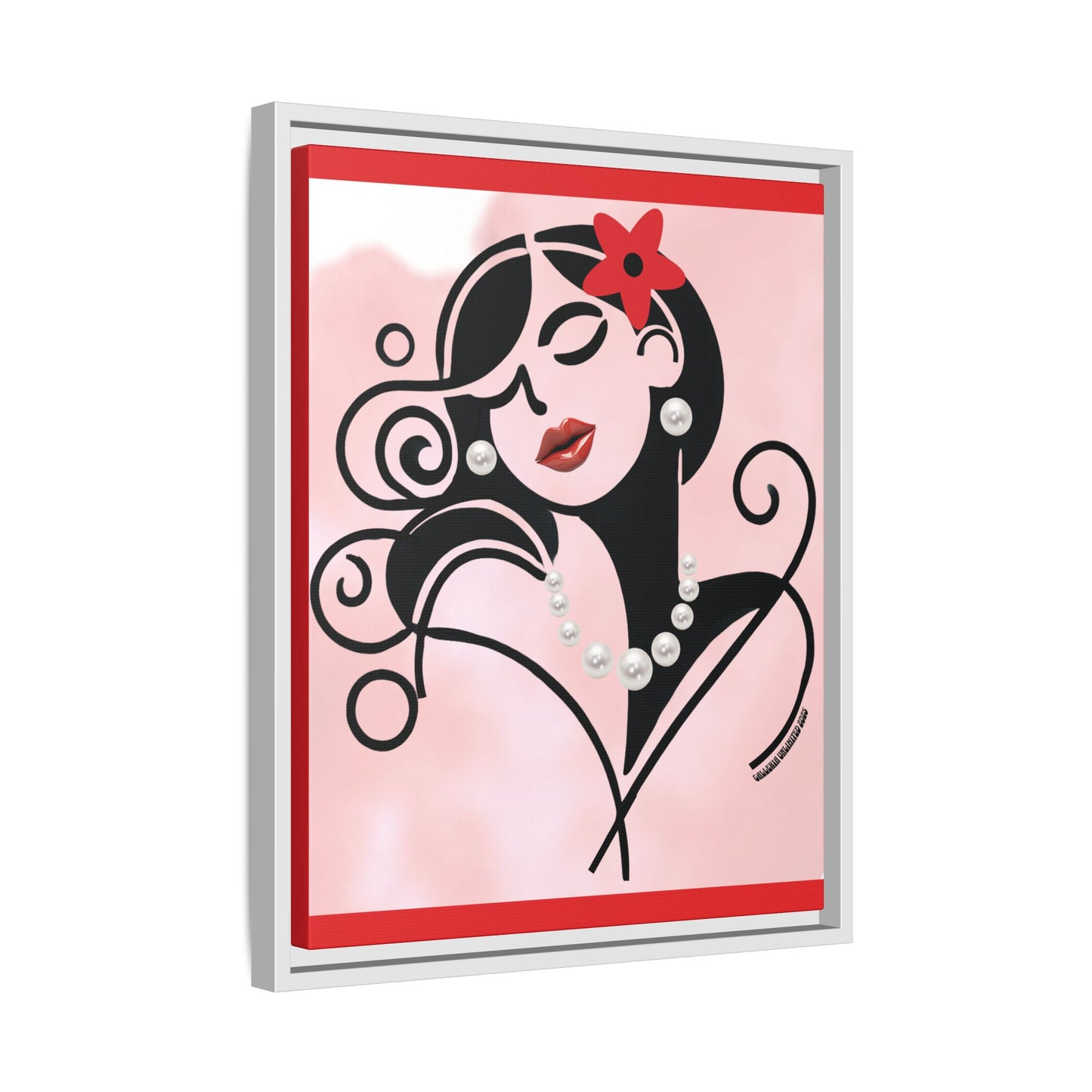 Pearls & Curls4 | Scarlet Kiss - Framed Matte Canvas Art (black or white frame)