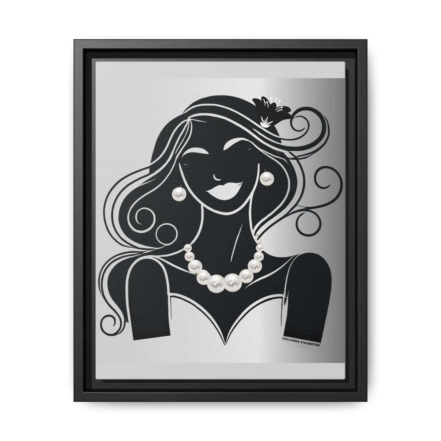 Pearls & Curls 3 | Black and White Framed Matte Canvas Wall Art