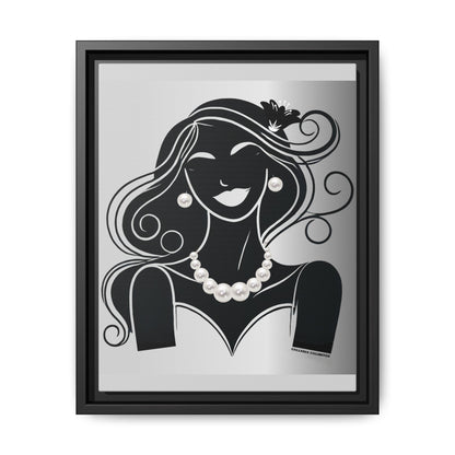 Pearls & Curls 3 | Black and White Framed Matte Canvas Wall Art
