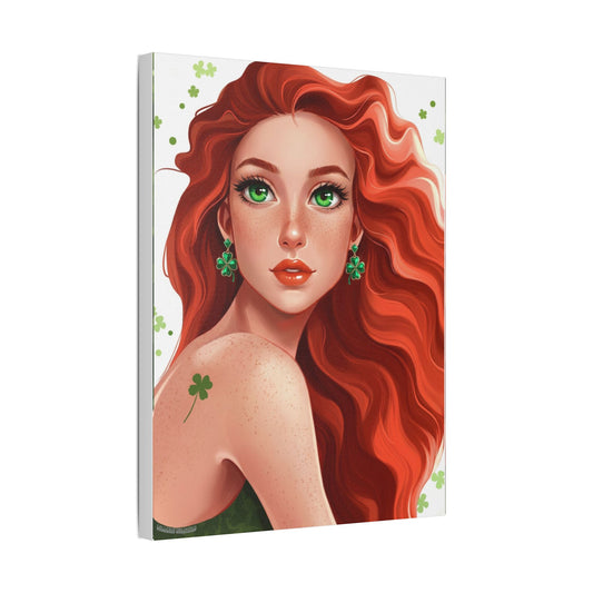 Clovers 2 | Emerald Whisper in White, Stretched Satin Canvas Wall Art