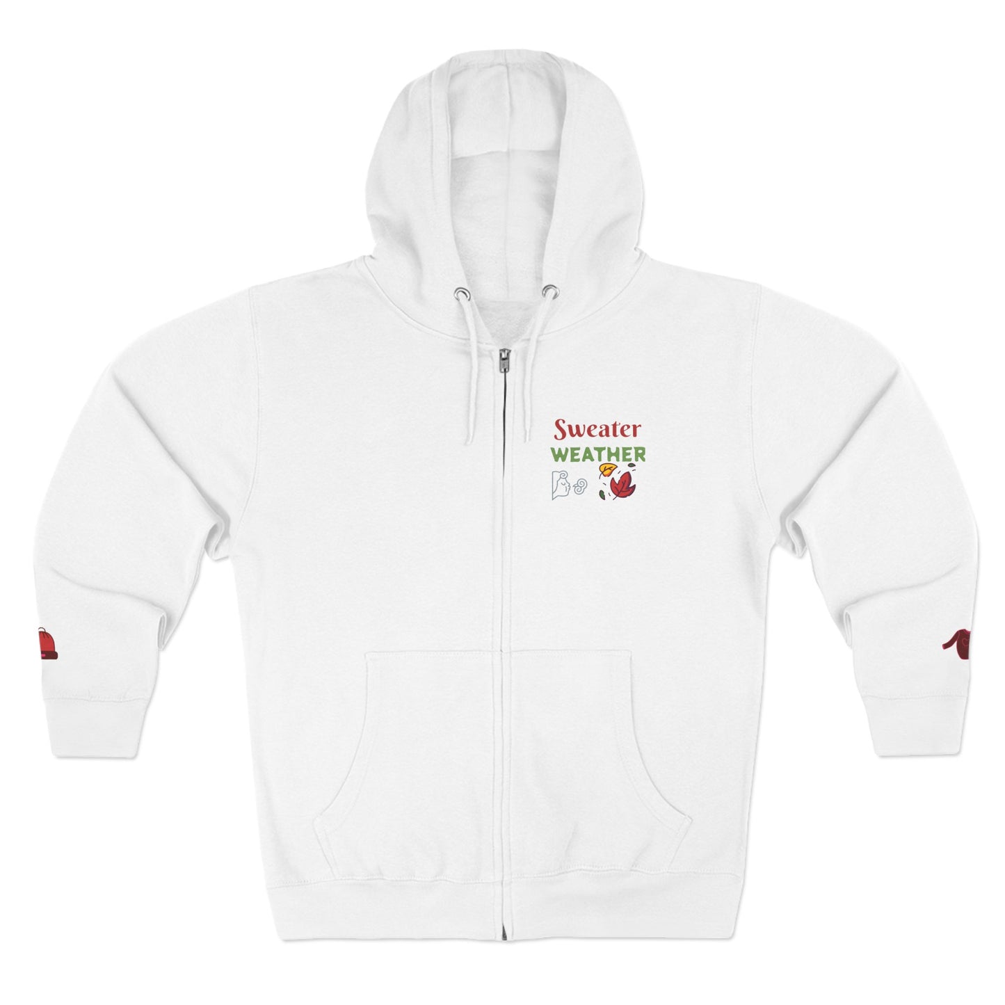 Harvest Haze 6 | 'Sweater Weather' Graphic Icon Zip Hoodie (non-embroidered) — Cozy Fall Hoodie with Autumn Icons, front and back design