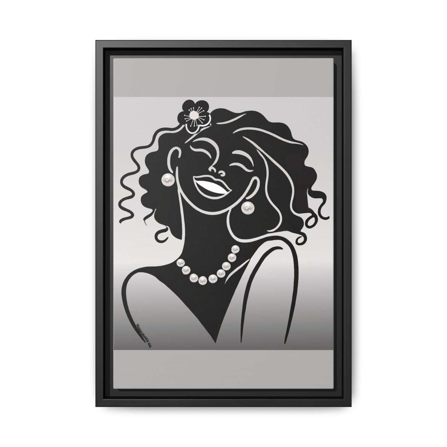 Pearls & Curls2 | Black and White - Framed Matte Canvas Art (black or white frame)