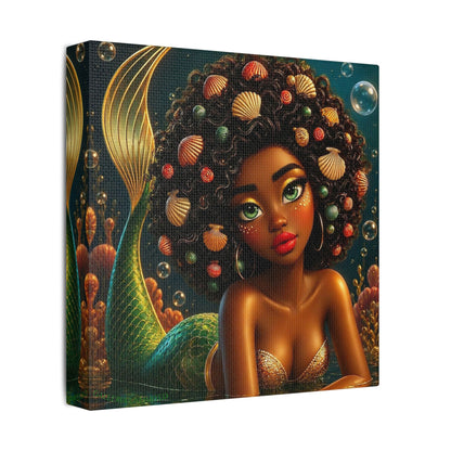Sirens of the Gilded Sea | Emerald Sea Cavern, Satin Stretch Canvas Print