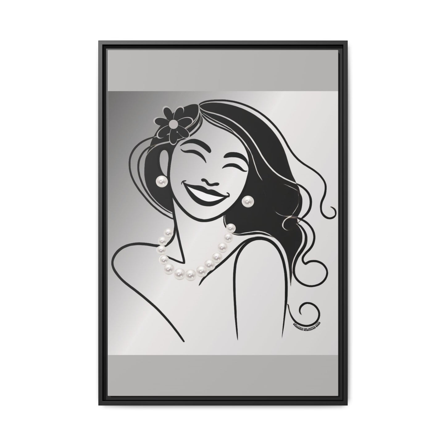 Pearls & Curls3 | Black and White - Framed Matte Canvas Art (black or white frame)