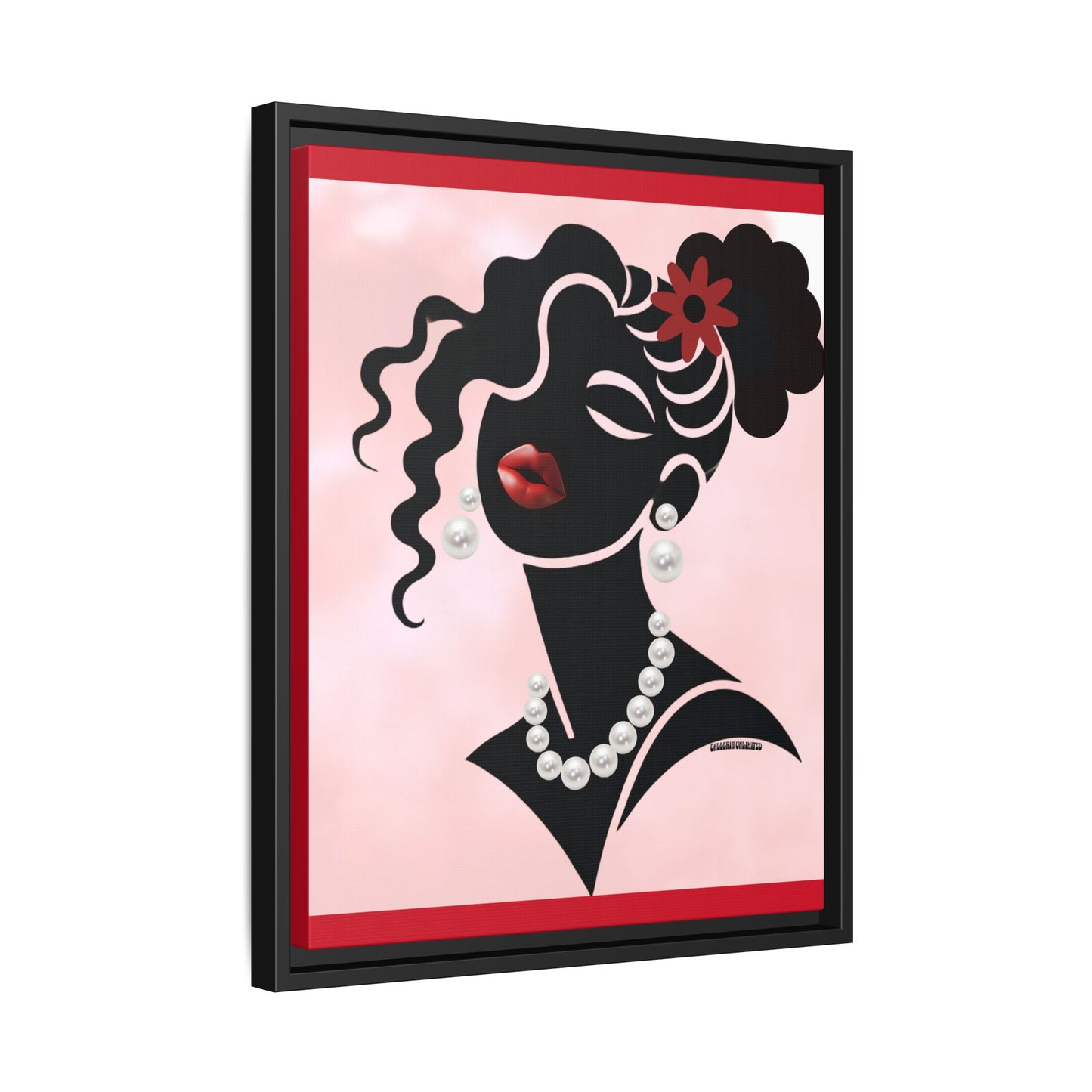 Pearls & Curls 5 | Crimson Kiss Framed Matte Canvas Wall Art (black or white frame)