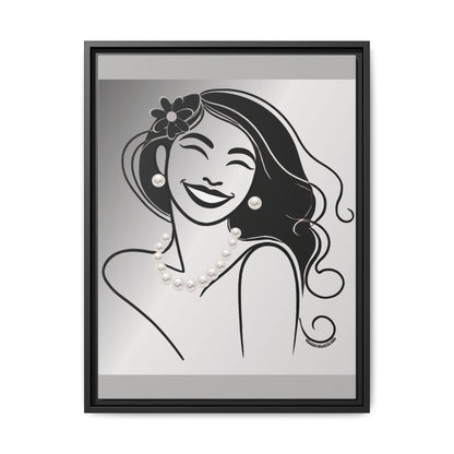 Pearls & Curls3 | Black and White - Framed Matte Canvas Art (black or white frame)