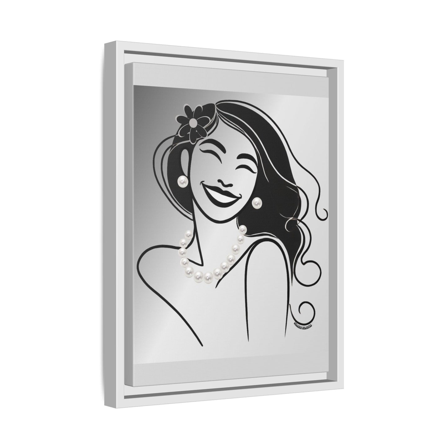 Pearls & Curls 3 | Black and White Framed Matte Canvas Wall Art