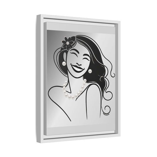 Pearls & Curls 3 | Black and White Framed Matte Canvas Wall Art